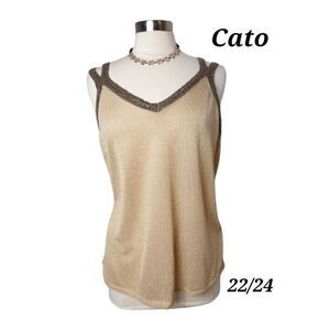 Women's Plus Sleeveless Tank Gold Metallic Dressy Shell Sleeveless Sz 22/24